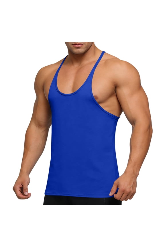 Mens Lightweight Stringer Tank Tops Workout Gym Bodybuilding Tank Tops Casual Summer Fitness Athletic Sleeveless T Shirts Blue,XXL