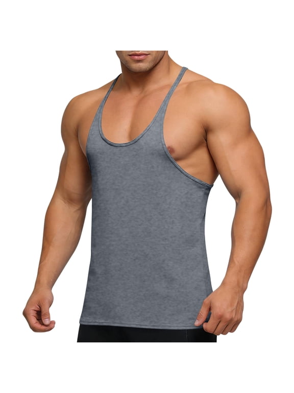 Mens Lightweight Stringer Tank Tops Workout Gym Bodybuilding Tank Tops Casual Summer Fitness Athletic Sleeveless T Shirts Gray,XXL