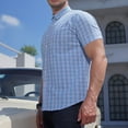 thumbnail image 1 of Jessboyy Mens Plaid Shirts Big and Tall Short Sleeve Button Down Dress Shirts with Pocket Plus Size Summer Work Casual Untucked Shirt Blue,S, 1 of 9