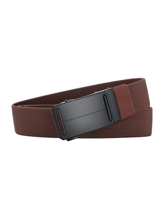 Mens Ratchet Belt Automatic Buckle Canvas Belts No-Hole Casual Adjustable Web Belt for Outdoor Work Coffee,Free Size