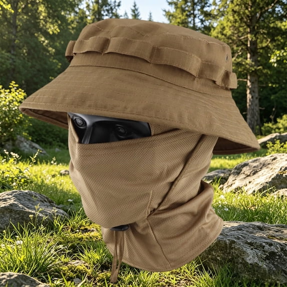 Jessboyy Mens Sun Hats with UV Protection Breathable Foldable Boonie Bucket Hats with Mask Casual Summer Outdoor Hiking Camping Gardening Brown