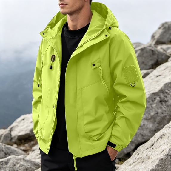 Jessboyy Mens Windbreaker Jacket with Hood Long Sleeve Rain Shell Jackets with Pockets Waterproof Windproof Outdoor Jacket Green,XXXL