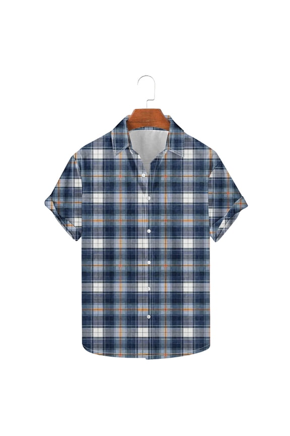 Plaid Shirt Men Short Sleeve Button Down Shirts Work Casual Summer Shirts Light Blue,L