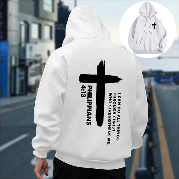 Jessboyy Pullover Hoodie for Men Graphic Print Streetwear Big and Tall Hoodies with Pockets Casual Long Sleeve Hooded Sweatshirts White,S
