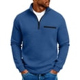 thumbnail image 1 of Jessboyy Quarter Zip Pullover Men Trendy Waffle Knit Long Sleeve Shirt Textured Solid Color Pullover Sweatshirt Casual Fall Winter Clothes Blue,XL, 1 of 6