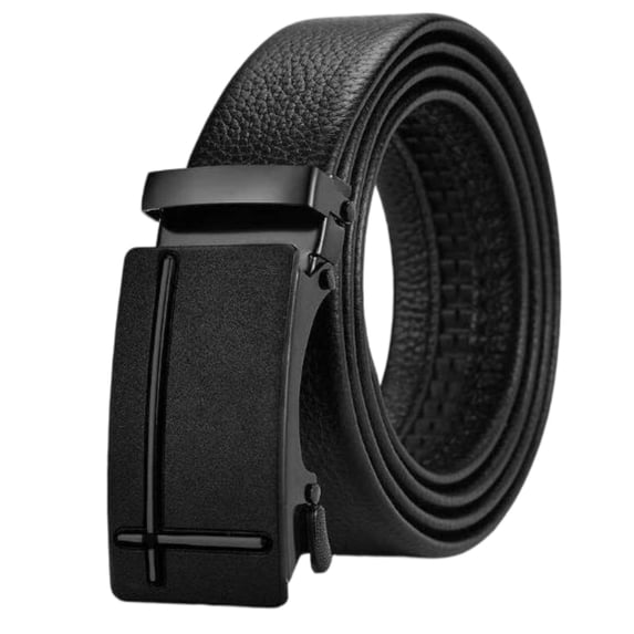 Jessboyy Ratchet Belts for Mens Faux Leather No-Hole Automatic Buckle Belt Adjustable Casual Work Belt for Business Golf Daily Wear Black,Free Size