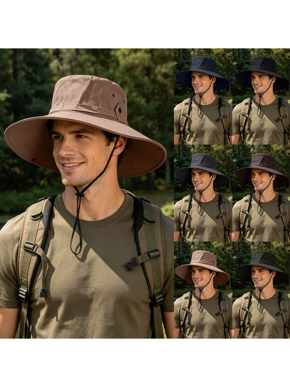 Sun Hats for Men UV Protection Wide Brim Boonie Bucket Hats Casual Summer Outdoor Hiking Gardening Travel Vacation Beach Khaki