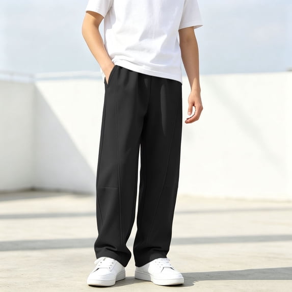 Jessboyy Sweatpants for Boys Loose Fit Straight Leg Open Bottom Sweatpant with Pockets Elastic Waist Casual Fall Winter Boy Pants Black,9-10 Years