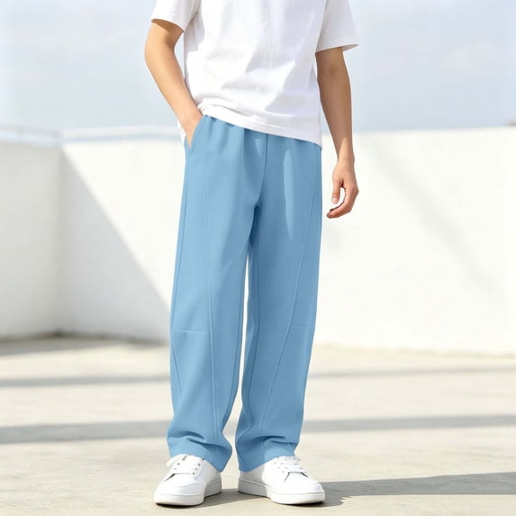 Jessboyy Sweatpants for Boys Loose Fit Straight Leg Open Bottom Sweatpant with Pockets Elastic Waist Casual Fall Winter Boy Pants Blue,7-8 Years