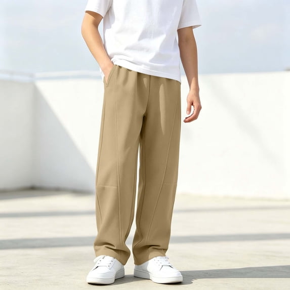 Jessboyy Sweatpants for Boys Loose Fit Straight Leg Open Bottom Sweatpant with Pockets Elastic Waist Casual Fall Winter Boy Pants Khaki,7-8 Years