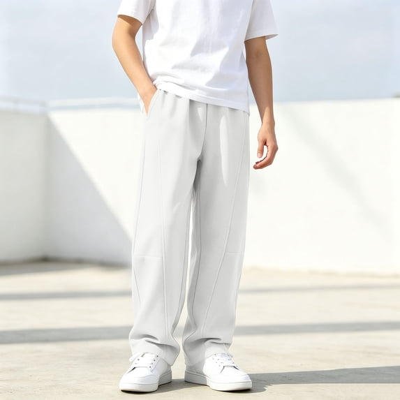 Jessboyy Sweatpants for Boys Loose Fit Straight Leg Open Bottom Sweatpant with Pockets Elastic Waist Casual Fall Winter Boy Pants White,12-13 Years