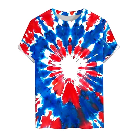 Jessboyy Tie Dye Shirt Men Short Sleeve Graphic Tee Red and Blue Printed 4th of July T Shirts Summer Tops Independence Day Patriotic Tshirts Multicolor,XL