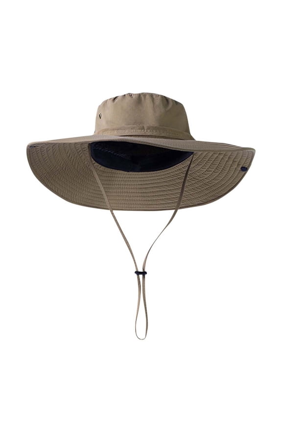 Wide Brim Sun Hats for Men Foldable Hiking Bucket Hat Breathable Adjustable Summer UV Protection Outdoor Hiking Hats Khaki