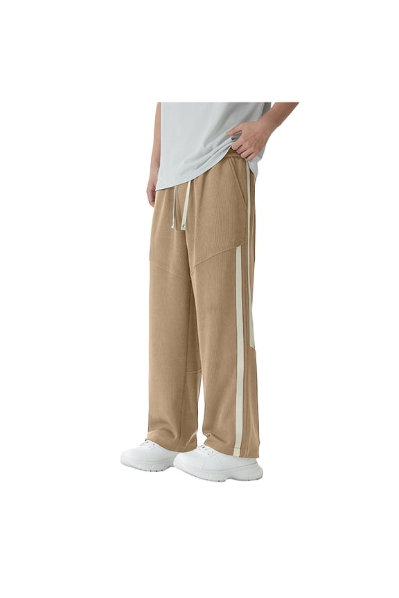 Wide Leg Sweatpants for Men Casual Drawstring Color Block Cargo Sweatpant with Pockets Baggy Work Pants for Men Coffee,M