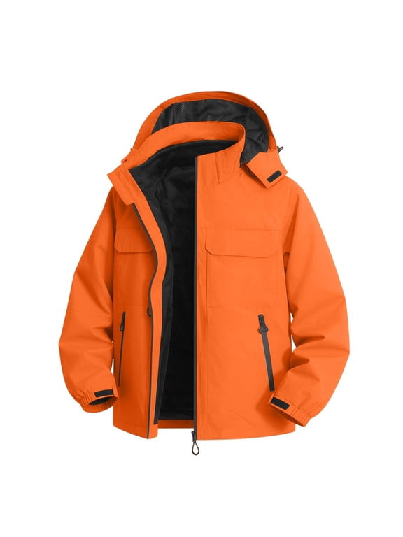 Windbreaker Jackets for Men Waterproof Zip up Softshell Jacket with Hood Pockets Windproof Outerwear Coats for Outdoor Hiking Climbing Orange,XL