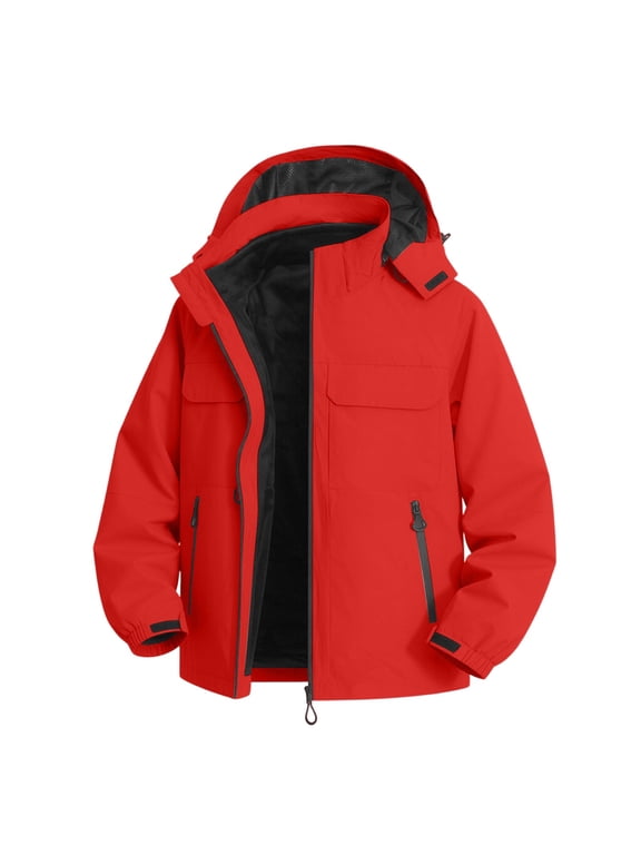 Windbreaker Jackets for Men Waterproof Zip up Softshell Jacket with Hood Pockets Windproof Outerwear Coats for Outdoor Hiking Climbing Red,XL
