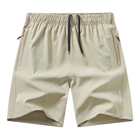 Jessboyy Workout Shorts for Men with Zipper Pockets Quick Dry Elastic Waist Athletic Running Shorts Drawstring Summer Casual Shorts Khaki,L