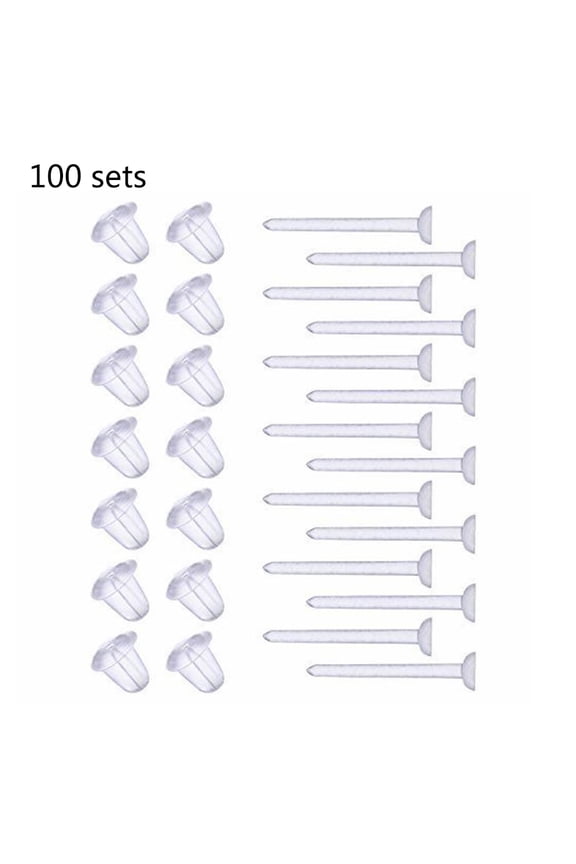 100 Sets Plastic Earring Posts & Backs Hypoallergenic Clear Ear Stud Earrings