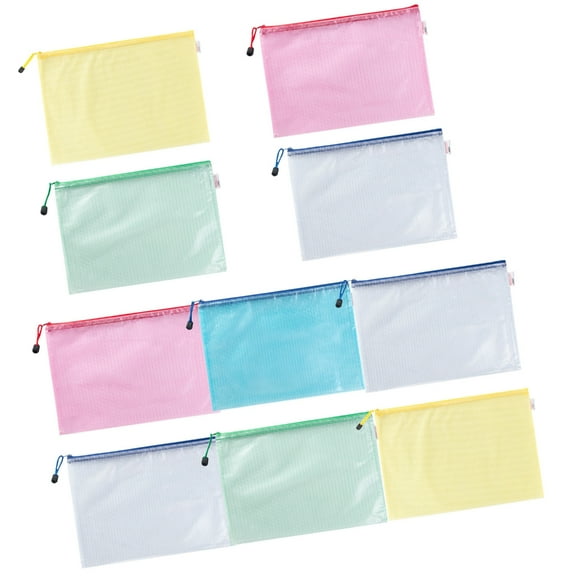 Jesscasday 10Pcs Zip-up File Bag Letter Size File Envelope Zippered Document Bag File Storage Pouches for School Office Travel