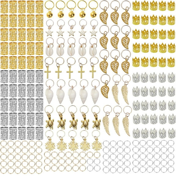 Jesscasday 250 Pieces Hair Braid Rings Metal Alloy Gold Silver Dreadlocks Penda