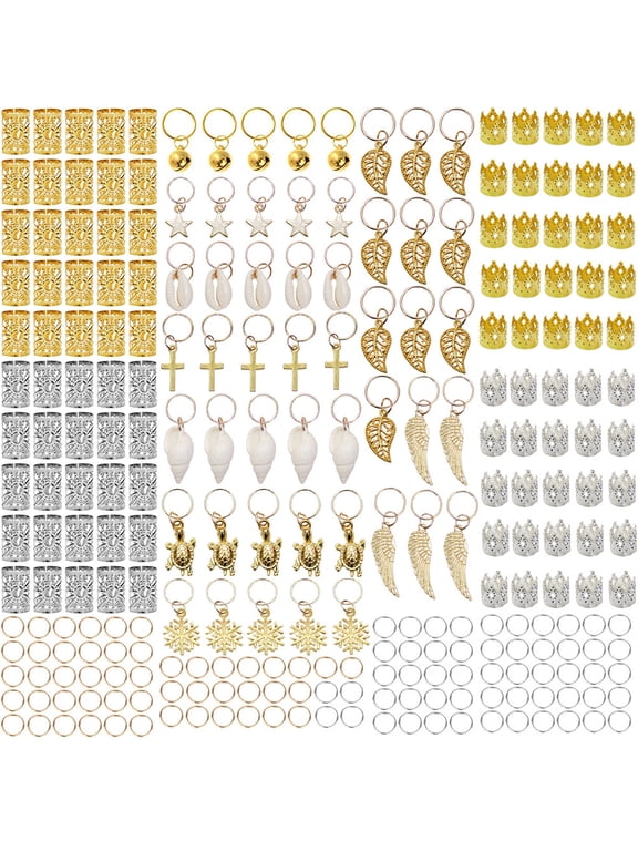 250 Pieces Hair Braid Rings Metal Alloy Gold Silver Dreadlocks Penda