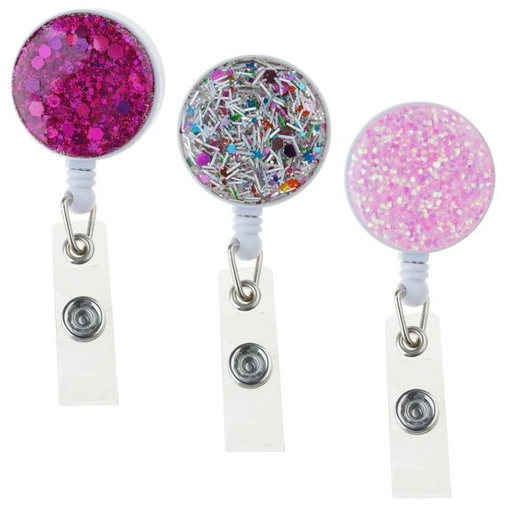 Jesscasday 3Pcs Glitter Sequins Badge Holder Name Card Holder with Swivel Alligator Clip