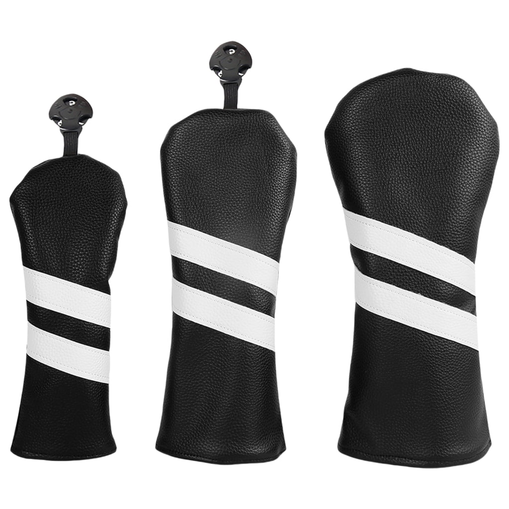 Jesscasday 3Pcs PU Leather Golfs Club Head Cover Golfs Driver Headcover Stripe Pattern Fairway Wood Headcover Hybrids Head Cover