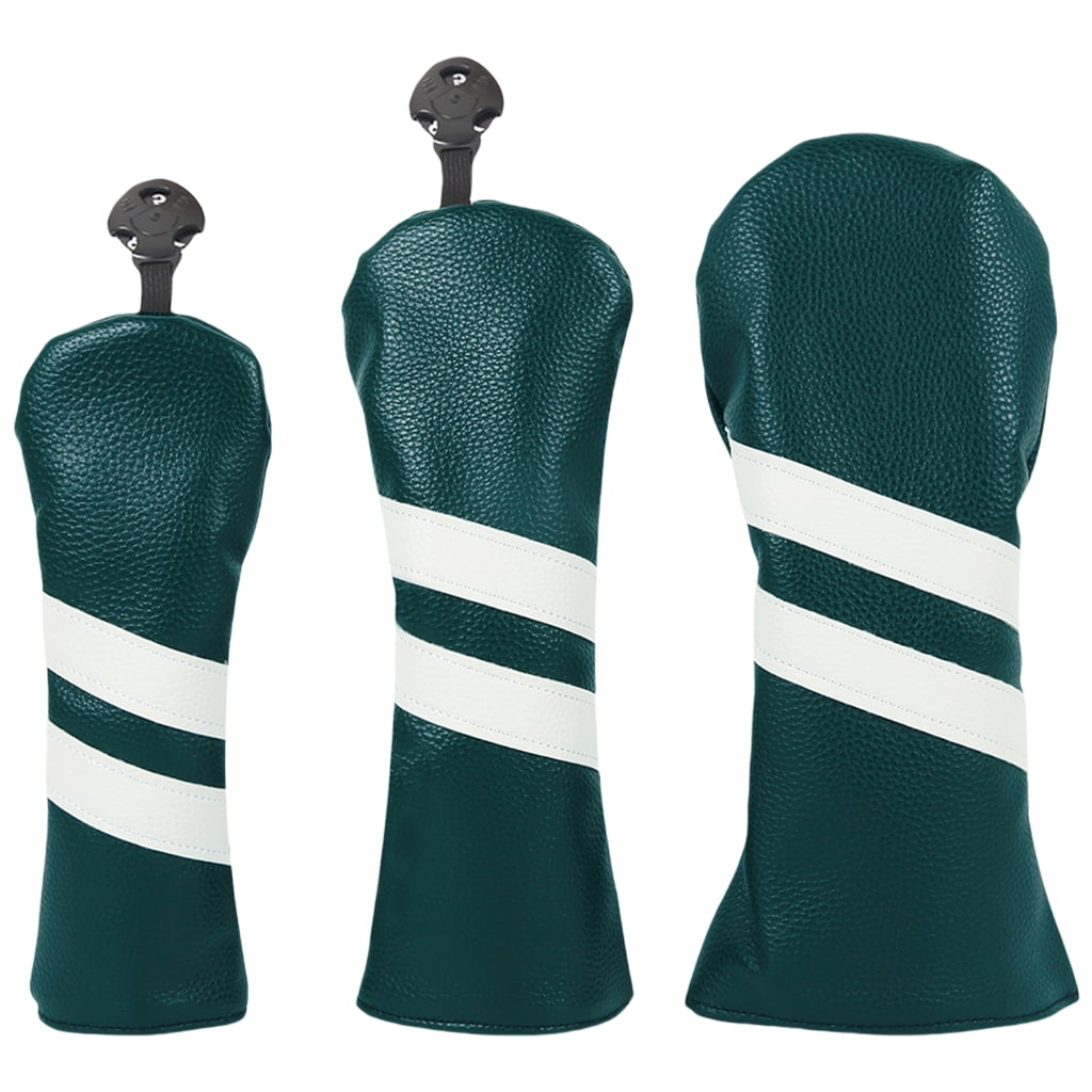 Jesscasday 3Pcs PU Leather Golfs Club Head Cover Golfs Driver Headcover Stripe Pattern Fairway Wood Headcover Hybrids Head Cover