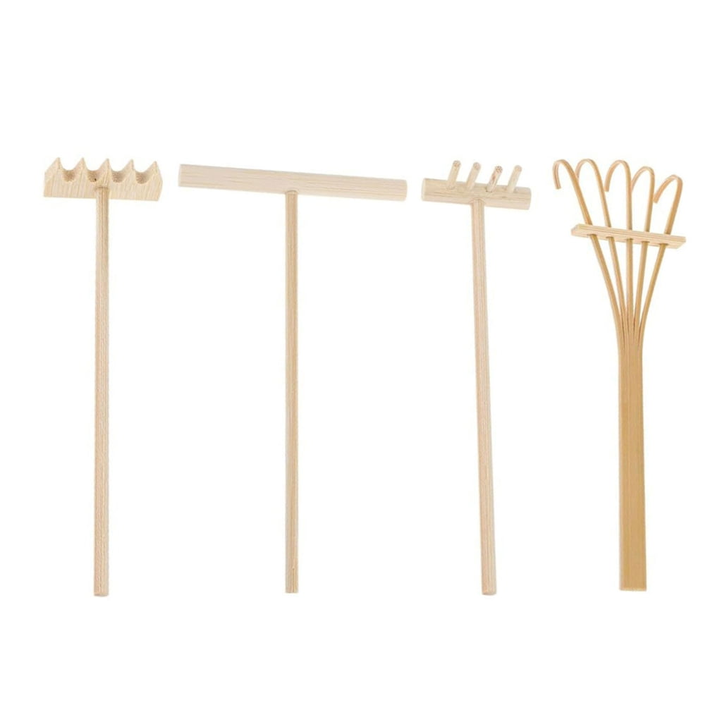 Jesscasday 4 Pieces Wood Garden Sand Rake Set Miniature Meditations ...