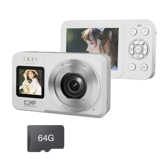 Jesscasday 4K UHD 64MP Digital Camera 18X Zoom Double Screen Camera for Teenagers