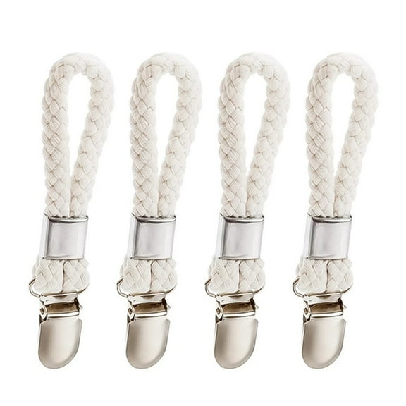 Jesscasday 4Pcs Braided Cotton Loop Metal Towel Clips Hanging Loop Storage Clamps