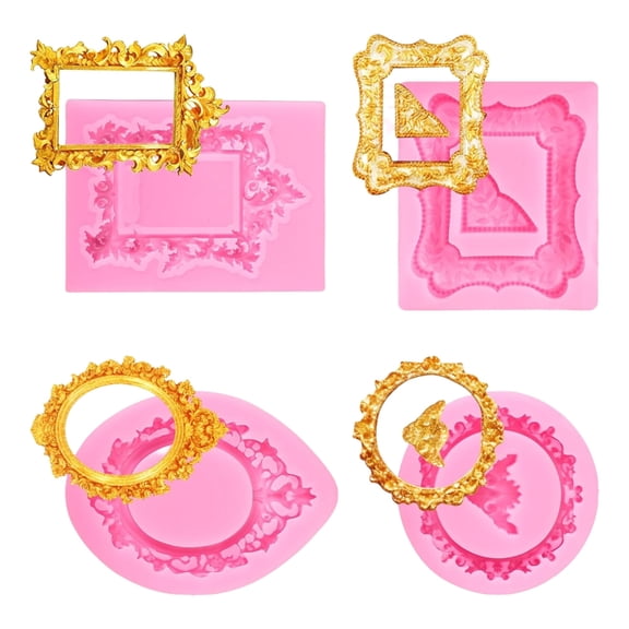 Jesscasday 4pcs Vintage Embossed Photo Frame Silicones Cake Molds Decorative Baking Tool
