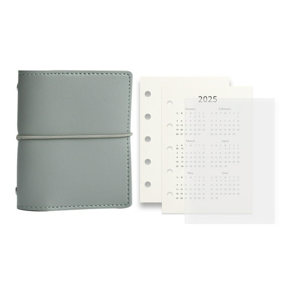 Jesscasday 5 Holes Binder Notebook with Refill Paper 12.3x9.8CM Leather 5 Rings Binder