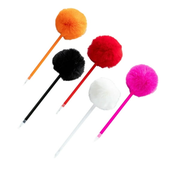 Jesscasday 5Pcs Furry Pom Ballpoint Pen Funny Writing Tool 1.0mm Refillable for Student
