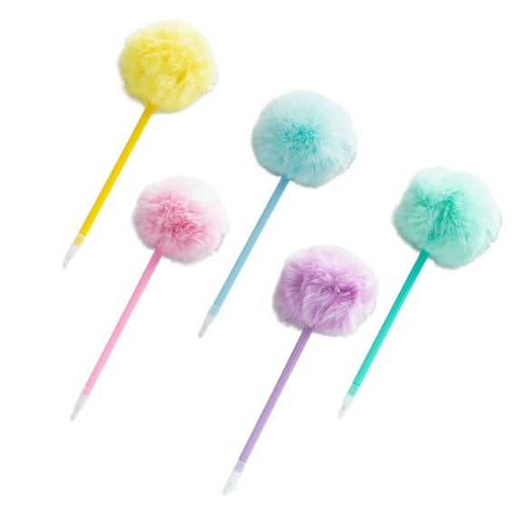 Jesscasday 5Pcs Furry Pom Ballpoint Pen Funny Writing Tool 1.0mm Refillable for Student
