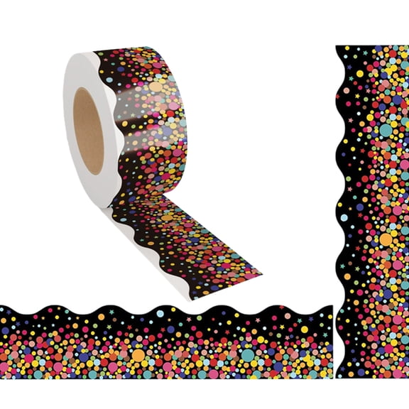 Jesscasday 65.6feet Class Bulletin Board Borders Colorful Dot Print Scalloped Border Trim