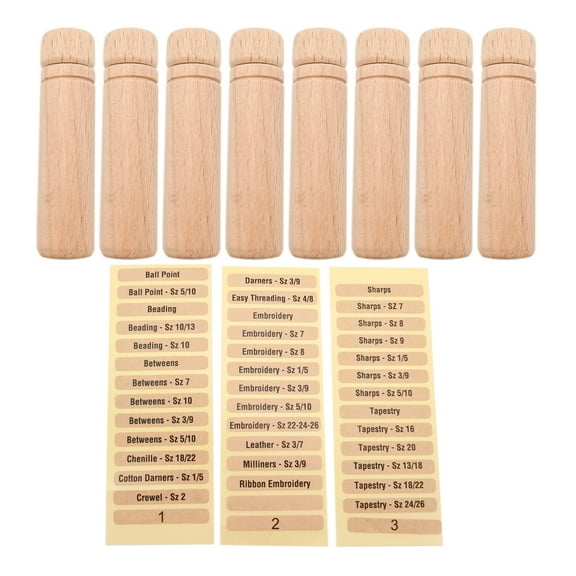 Jesscasday 8PCS Wooden Needle Storage for Case with Labels Sewing Needles Pins Storage Tube