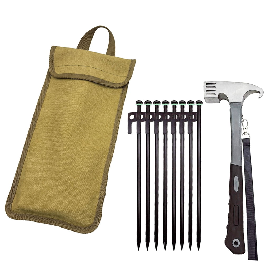 Jesscasday 8Pcs Fluorescent Tent Stakes Heavy Dutys Tent Peg with Hammer Canopies Stakes