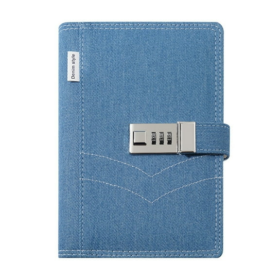 Jesscasday B6 Classic Denim Cover Business Notepad with Combination Lock Ribbon Bookmark