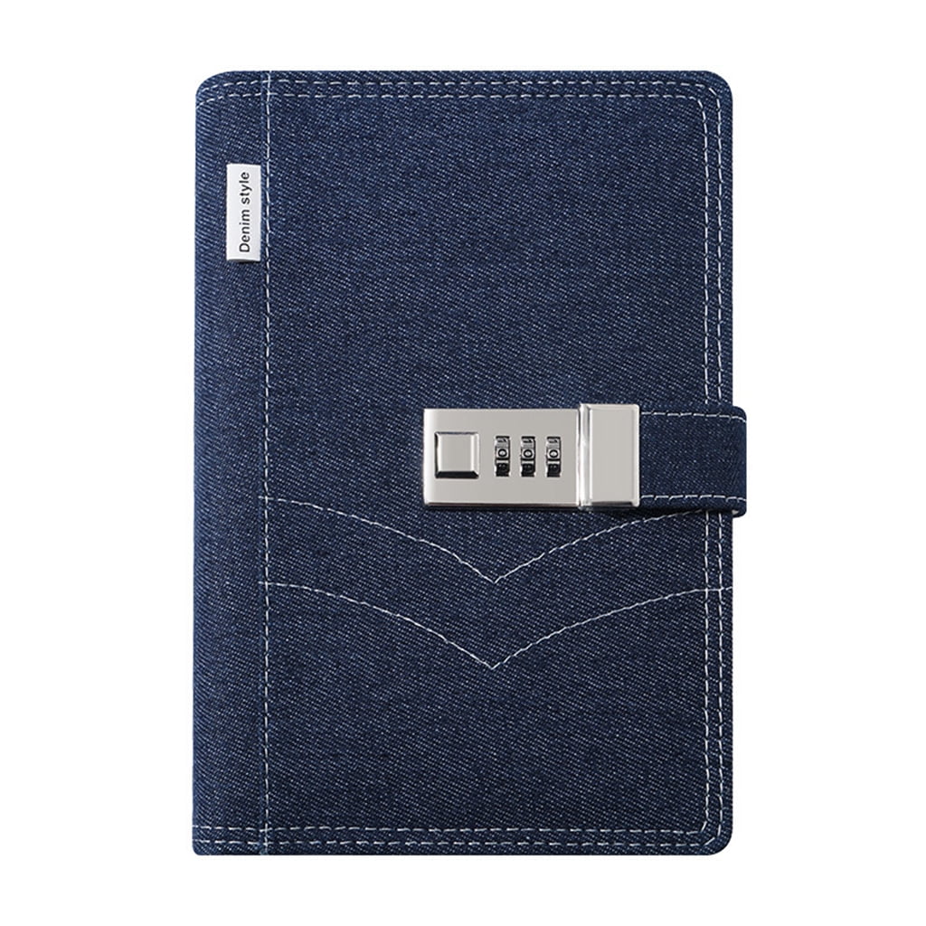 Jesscasday B6 Classic Denim Cover Business Notepad with Combination Lock Ribbon Bookmark