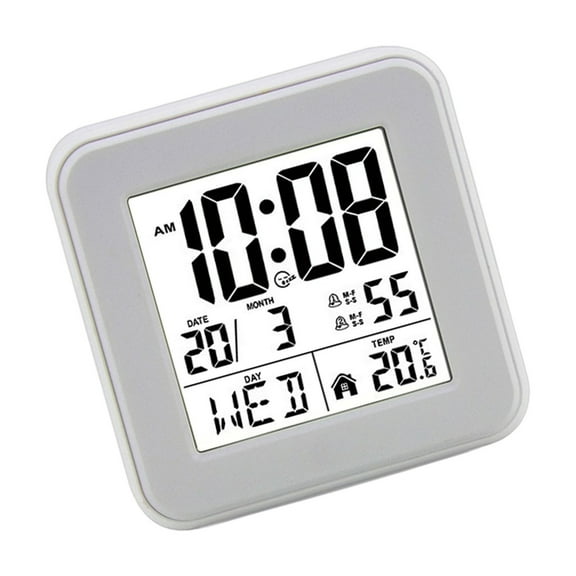 Jesscasday Battery Operated Alarm Clock LCD Display with Date Day Temperature 12/24Hour Voice Control Backlight Snoozes Function
