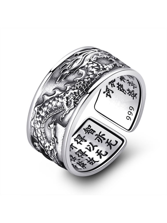 Buddhist Heart Sutra Sanskrit Ring Silver Vintage Old-fashioned Personality Temperament Male Female Adjustable Ring
