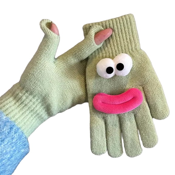 Jesscasday Cartoon Sausage Mouth Crochet Gloves with Screentouch Finger Outdoor Girl Gloves