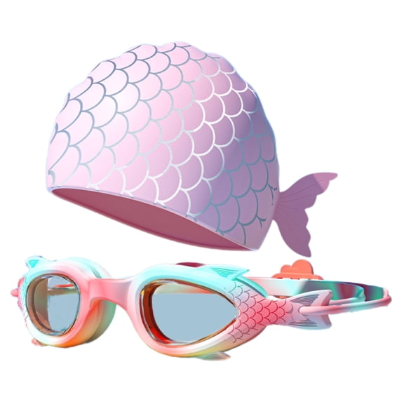 Jesscasday Child Swimming Goggles Swimming Caps Set for Child, Frog Swim Goggles Child Swim Caps for Boy Girl Swimming