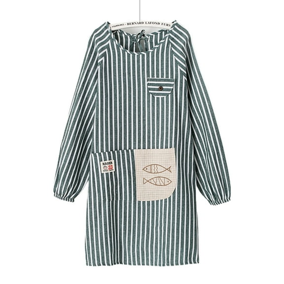 Jesscasday Cotton Linen Cooking Long Sleeve Aprons Women with Pockets Kitchen Cute Waitress Apron 4 Colors Choose for Women Smock