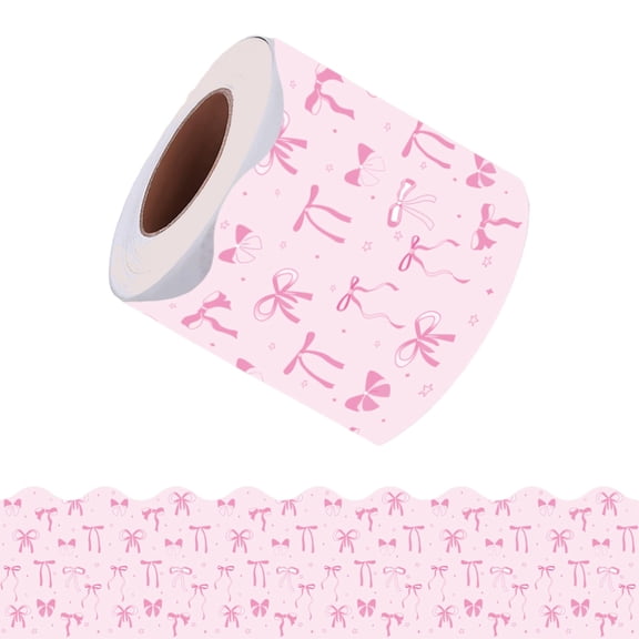 Jesscasday Decorative Border Trim Sticker for Bulletin Displays Tear Resistant Ribbon Bowknot Pattern Scalloped Board Decal