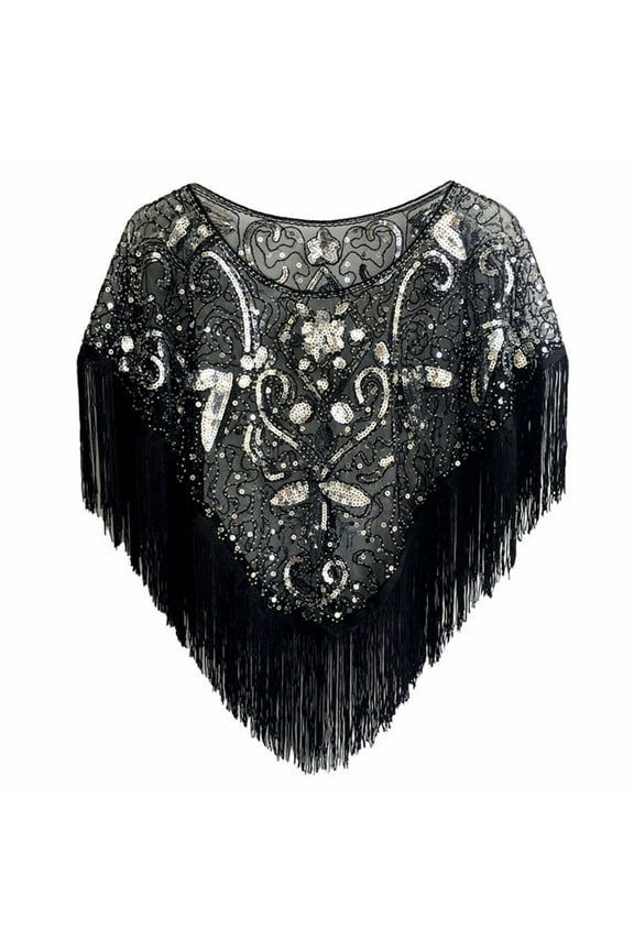 Decorative Sequins And Fringe Shawl Elegant Party Cover-up Fashionable Women's Tassels Capelet Formal Event Accessory