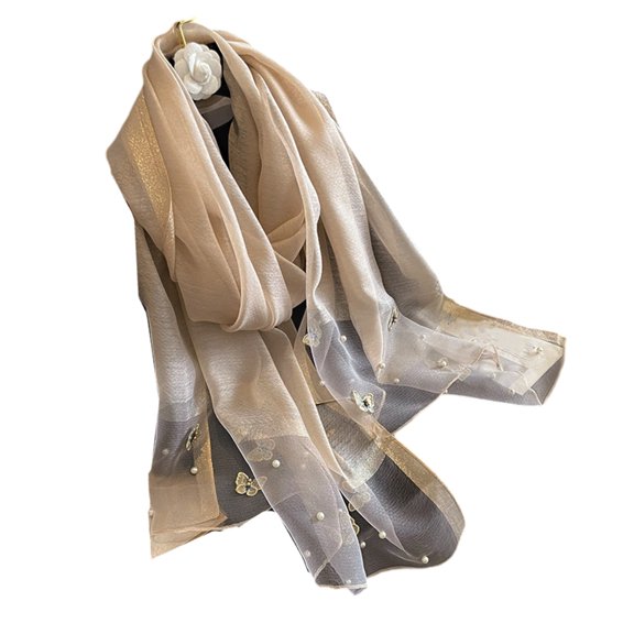 Jesscasday Embroidery Silk Scarf For Women Elegant Hijab Stole With Beaded Detailing