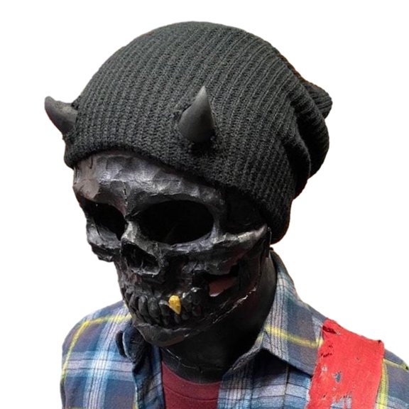 Jesscasday Evil Horns Beanie Cap Halloween Knitting Skull Hat Adult Unisex Winter Warm Hat