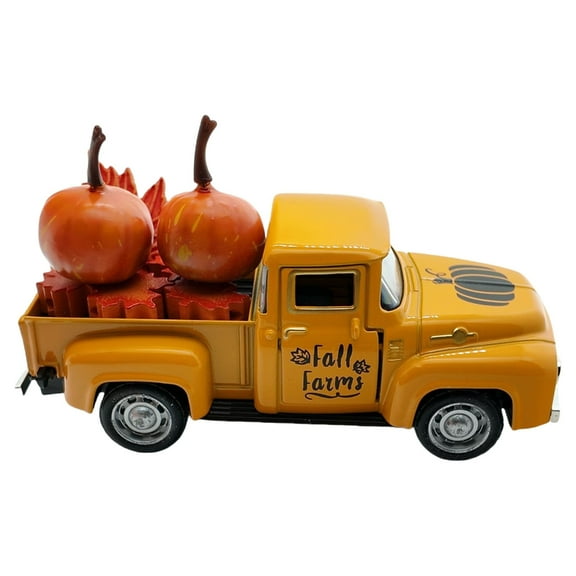 Jesscasday Fall Themed Collectible Vintage Metal Truck Model With Pumpkin Maples Leaf Ornaments For Bookshelves Desktop Display